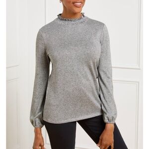 Talbots Women’s Petite XL Tie Back Smocked Top Gray Metallic Velvet